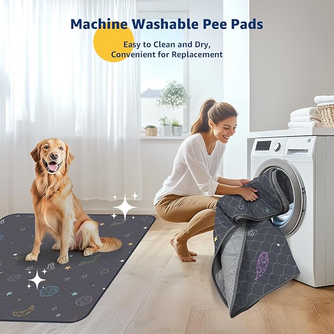 LOOBANI Washable Pee Pads for Dogs: 2 Pack Reusable Puppy Pads for Small Pet, Waterproof Whelping Pads, Non-Slip Potty Training Mat for Dog Playpen, Floor, Cage, Sofa, Crate, Grey, 18" x 24"