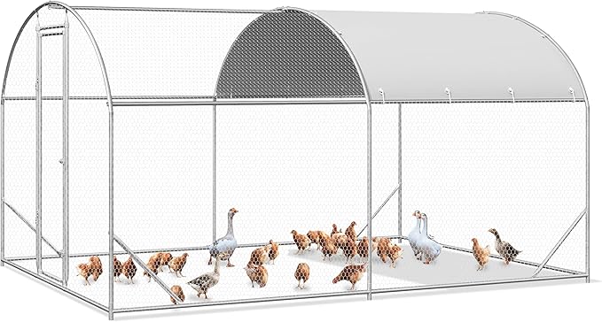 Large Metal Chicken Coop, Walk-in Chicken Run Pen with Waterproof Cover, Dome Roof Poultry Cage for Outdoor, Backyard, Farm (8.96'Wx12.99'Lx6.4'H)