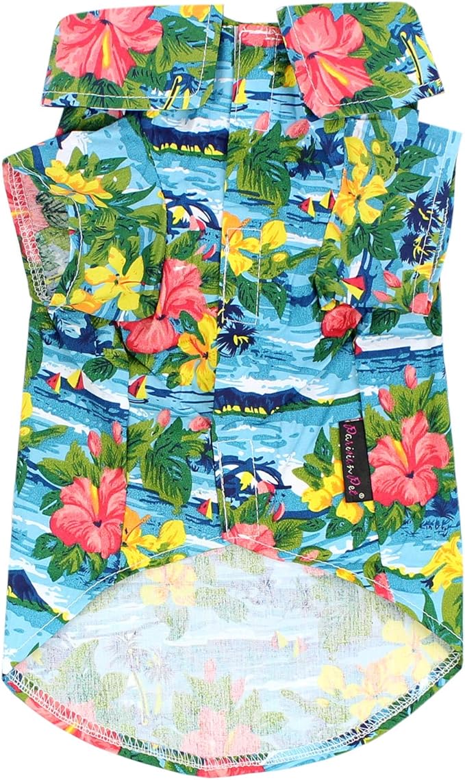 Parisian Pet Hawaiian Dog Shirt - Cotton Summer Clothes - Stylish Beach Outfit - Hook and Loop Closure - Machine Washable for Medium Dogs