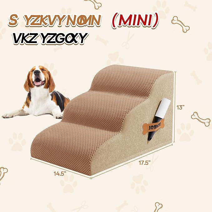 Romrol Dog Stairs Ramp for Beds Couches, Extra Wide Pet Steps with Durable Non-Slip Waterproof Fabric Cover, Dog Slope Stairs for Small Dogs and Cats or Pets Friendly, 3-Tiers, 13 Inch,Light Brown
