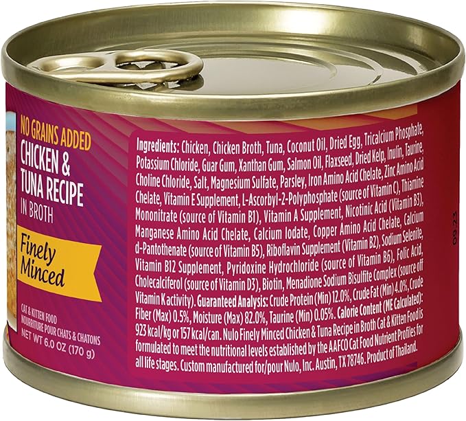 Nulo Finely Minced Chicken & Tuna Flavor Wet Canned Cat Food, 6.0 Ounce (Pack of 8)