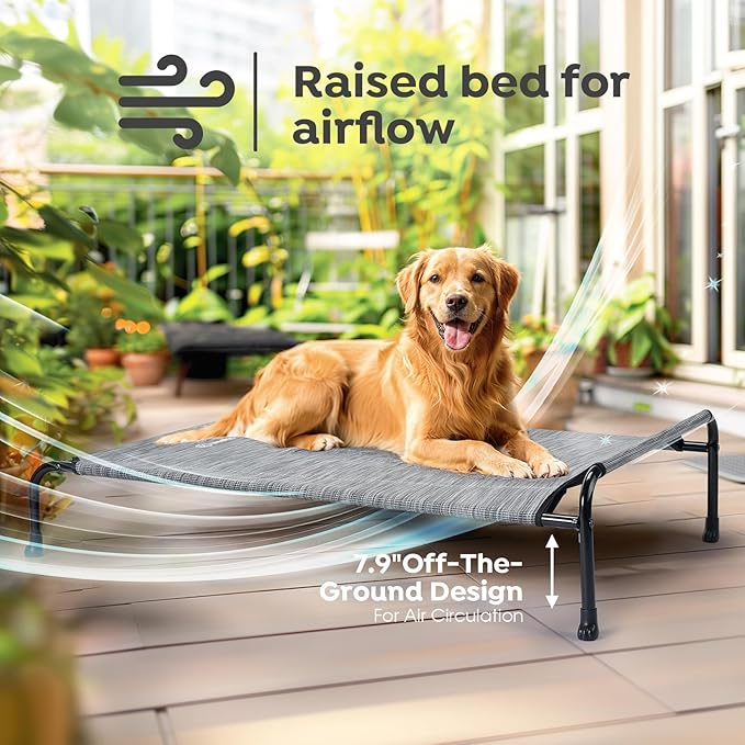 Veehoo Original Elevated Dog Bed - Outdoor Raised Dog Cot, One-Sided Raised Headboard Cooling Pet Bed, Non-Slip & Breathable, L, CWC2417A