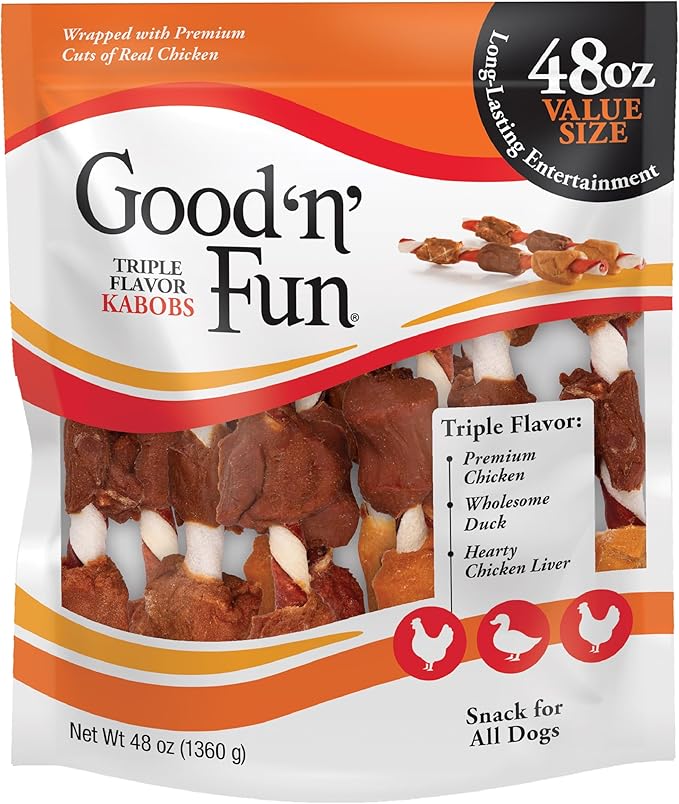 Good'n'Fun Triple Flavored Rawhide Kabobs for Dogs 3 Pound (Pack of 4)