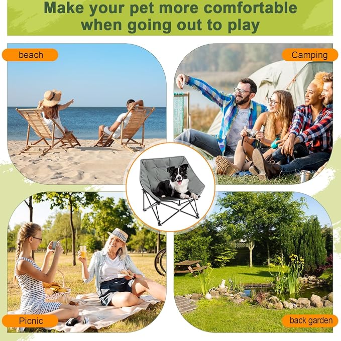 Portable Dog Camping Chairs for Dogs Raised Pet Bed for Outdoor Folding Chair Patio Lazy Puppy Cot Heavy Duty Pet Camping Gear(28x 24 x 22 Inches,Gray)