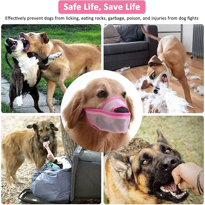 Crazy Felix Nylon Dog Muzzle for Small Medium Large Dogs Poodle Labrador Golden Retriever Doberman, Air Mesh Breathable and Drinkable Pet Mouth Guard for Anti-Biting Chewing Scavenging(XL, Pink)