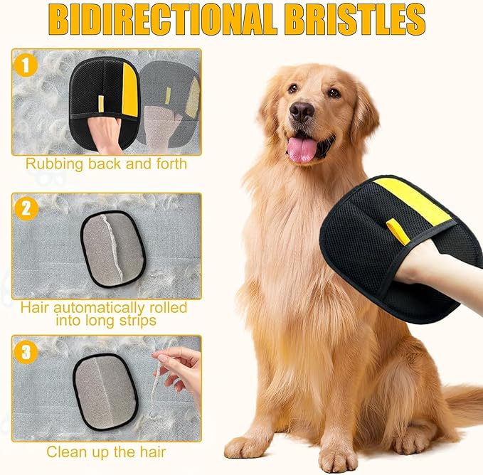 Pet Hair Removal Glove-2 Pack Reusable Electrostatic Pet Hair Remover Glove, Pet Hair Removal Tool for Cats & Dogs - Suitable for Couch, Clothing, Carpet, Furniture, Car Seats