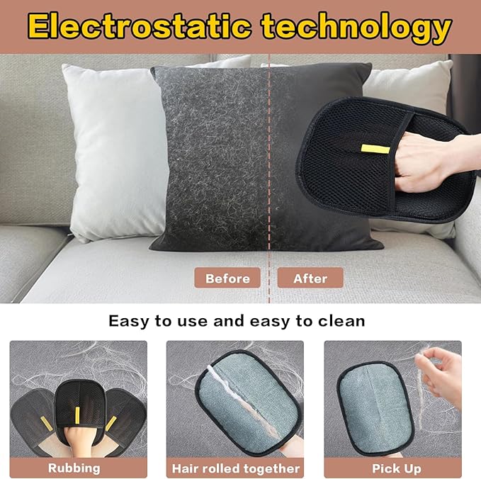 Pet Hair Remover Gloves, Reusable Electrostatic Cat Dog Pet Hair Removal Glove, Whashable Static Cat Grooming Gloves for Furniture, Carpet, Couch, Car Seat
