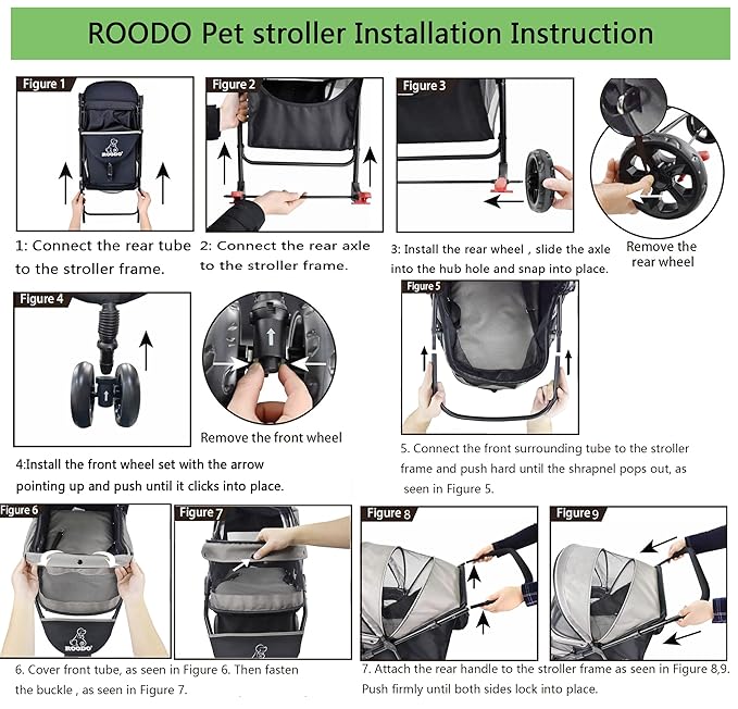 ROODO 4 Wheel Dog Cat Pet Stroller Best Lightweight Foldable Compact Portable Jogger All Terrain Travel Pet Gear Puppy Doggie Bunny Kitty Stroller for up to 30lbs Medium Small Dogs Cats(Light Khaki)