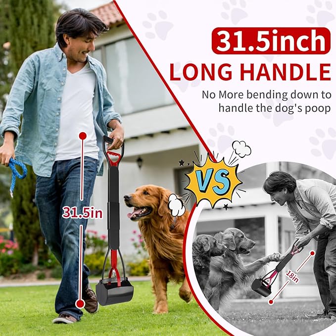 UPSKY 32'' Pooper Scooper for Large Small Dogs, Long Handle Dog Poop Scooper with Waste Bags, Portable Dog Poop Pick Up Tool, Folding Poop Scoop for Yard, Grass, Dirt, Gravel
