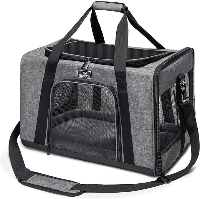 Pet Carrier for Small Cats Dogs, Dog Carrier Travel Bag with Adequate Ventilation, 5 Mesh Windows, 3 Entrance, Locking Safety Zippers, Padded Shoulder and Carrying Strap, Medium