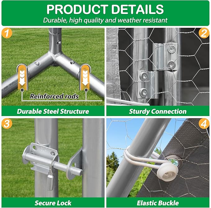 Large Metal Chicken Coop, Walk-in Chicken Run Pen with Waterproof Cover, Dome Roof Poultry Cage for Outdoor, Backyard, Farm (8.96'Wx18.9'Lx6.4'H)