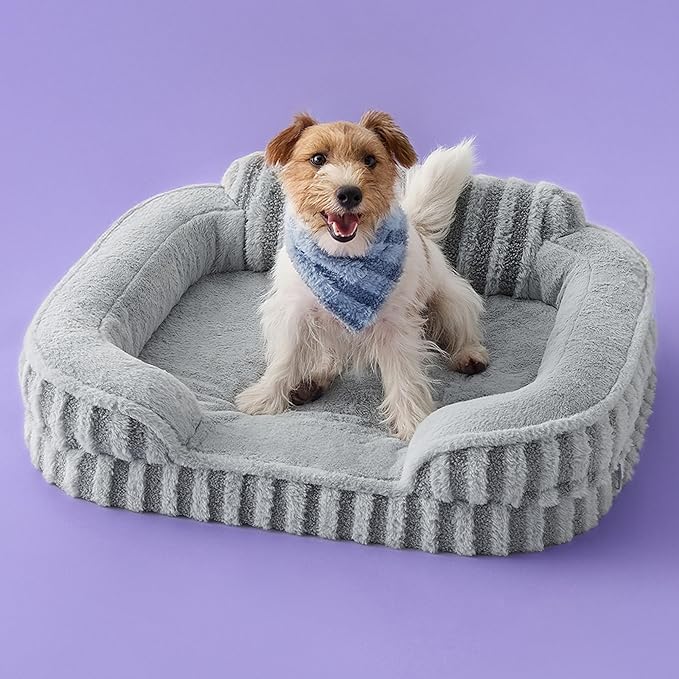 LE SURE Cute Dog Bed Medium Size Dog, Orthopedic Waterproof Medium Pet Beds with Sides, Non-Slip Bottom and Egg-Crate Foam Pet Couch Sofa with Washable Removable Cover, Grey