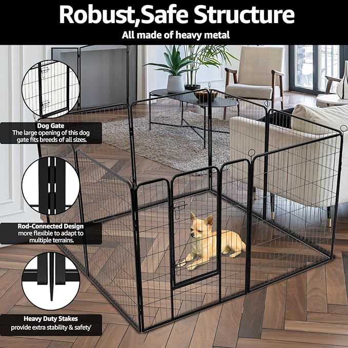 PJYuCien Dog Playpen Plus Storage Bag, 24" H 8 Panels Puppy Pen with Square Bottom, Heavy Duty Dog Fence for Puppies/Small Dogs