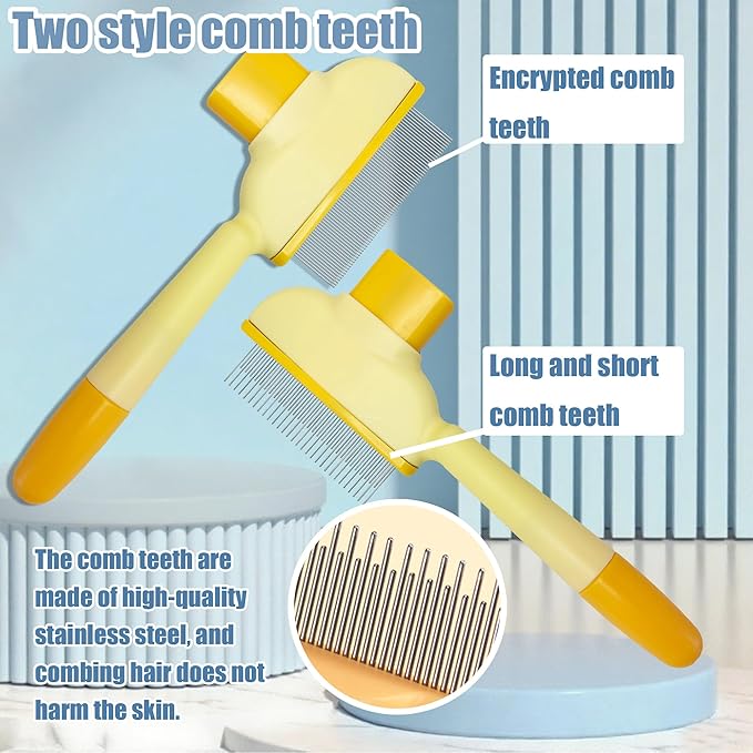 Flea Comb for Dogs and Cats with Release Button Fine Tooth Dog Comb for Grooming Massaging and Cleaning Remove Fleas Eggs Pet Hair Removal for Short and Long Hair 2 Pack