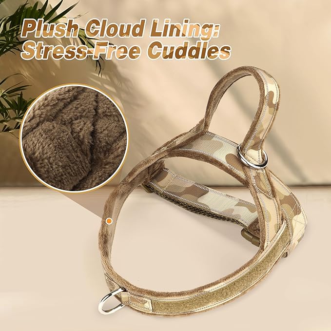 Forestpaw No Pull Dog Harness - Soft Flannel Padded Tactical Dog Vest Harness with Quick Release Buckle, Adjustable Reflective Pet Harness for Large Dogs Walking Training,Brown Camouflage XL