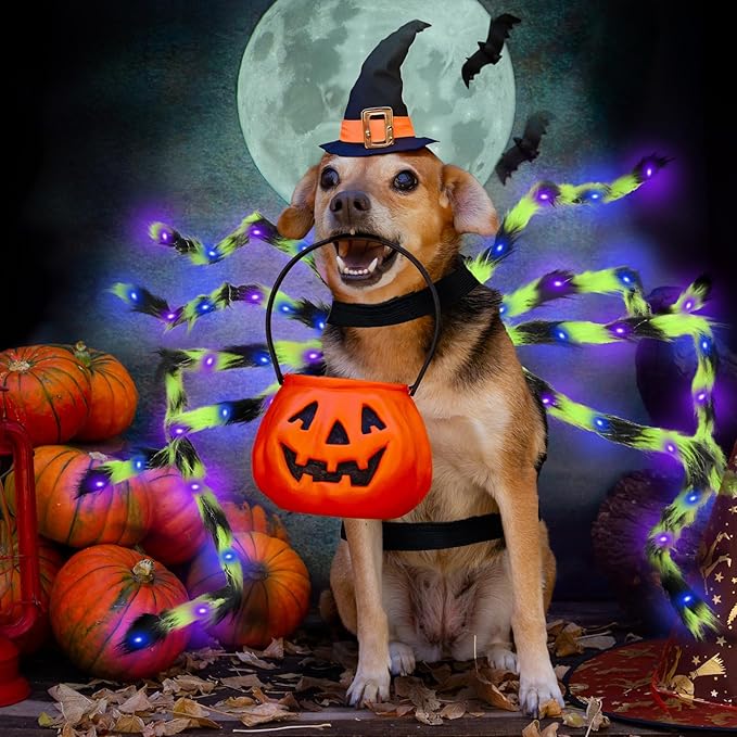 OurWarm Dog Halloween Costumes for Pet 64 LED Furry Large Dog Spider Costume Funny Pet Costumes for Medium Big Dogs Halloween Party Decor Puppy Pets Outfits Cosplay