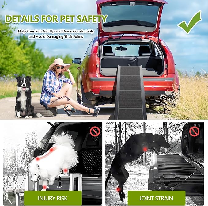 Dog Ramp for Cars SUV Truck-17.3x71in Heavy Duty Foldable Wide Outdoor Pet Stairs with Non-Slip Surface Portable Folding Design for Large Dogs Up to 250lbs (71" L x 17.3" W)