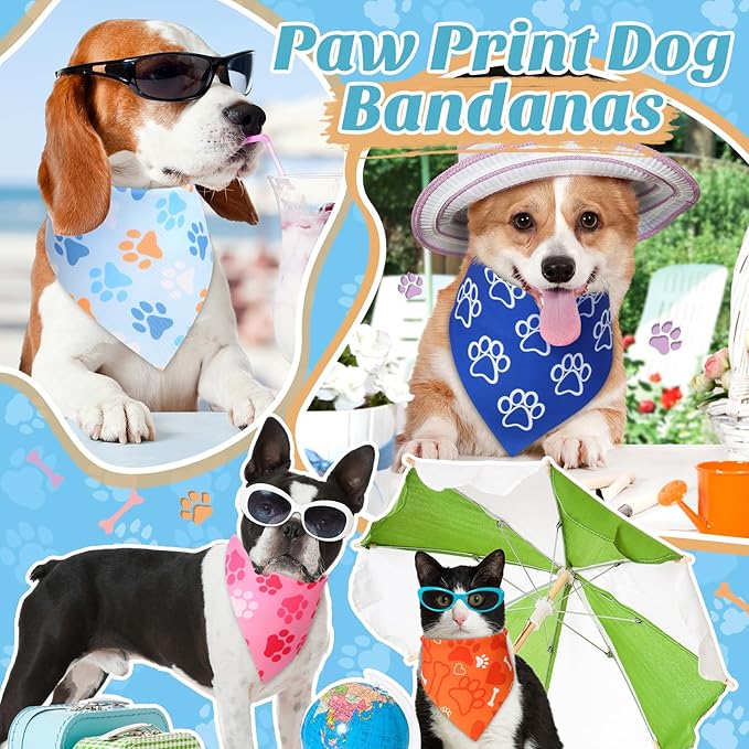 Weewooday 50 Pcs Paw Print Dog Bandanas Bulk for Dogs Soft Bibs Adjustable Triangle pet Bandana for Small Medium Large Costume(Paw Pattern, 25.6 x 17.7 x 17.7 Inch)