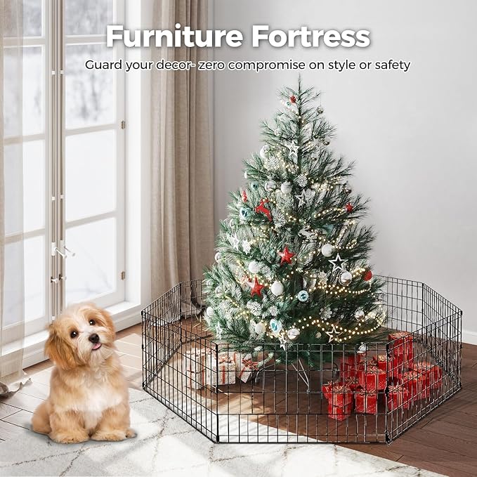 Foldable Dog Playpen 30" Height 8 Panels Metal Exercise Pen with Door - Indoor/Outdoor Puppy Playpen for Small Dogs, Portable Pet Fence for Yard Garden Camping, Black