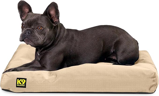 K9 Ballistics Tough Rectangle Pillow S Dog Bed - Removable Cover, Washable, Durable & Water Resistant Dog Bed Made for Small Dogs 24"x18" Sandstone