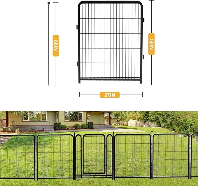 Doorless Dog Playpen 56inch 10 Panels, Dog Fence Outdoor for Yard, Garden Fence for Medium/Large Pets. Black Dog Pens Total22.1 Ft(L)