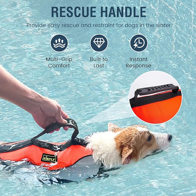 Heavy-Duty Reflective Dog Life Vest for Swimming - Adjustable Dog Flotation Vest with Rescue Handle, Pool & Beach PFD Life Jacket for Large Dogs (XXXL, Orange)