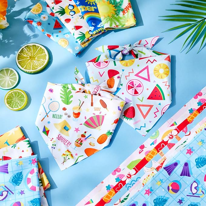 Preboun 100 Pieces Summer Bandanas for Dogs Bulk Hawaiian Dog Bandanas Fruit Kerchief Set for Summer Puppy Small Medium Large Pets Costume Accessories