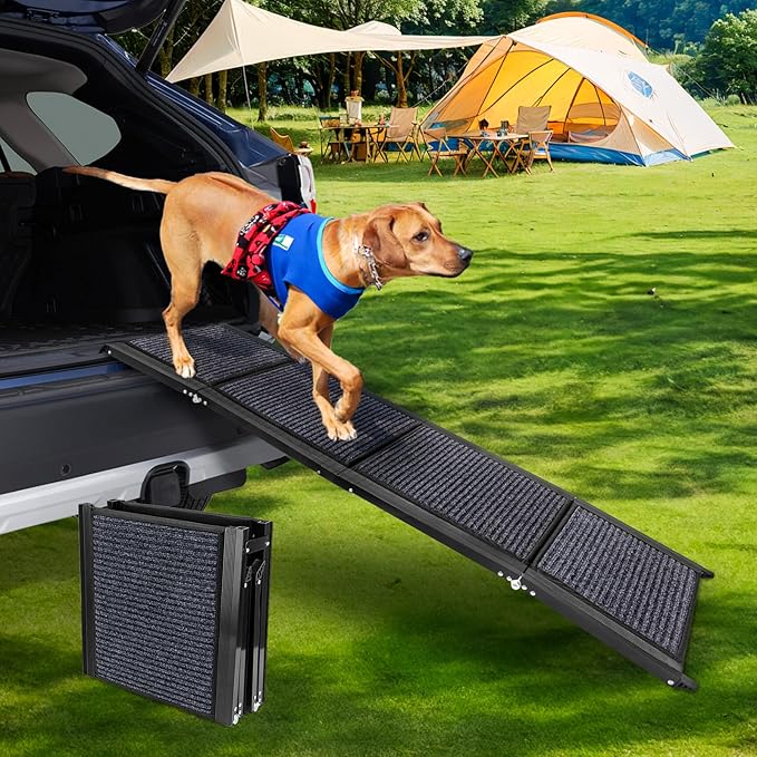 Dog Ramp for Car, 63"x17" Foldable Car Ramp for Dogs, Dog Car Dog Ramps for Large Dogs SUV, Car Dog Ramp with Non-Slip Rug Surface, Folding Dog Ramp for Truck, SUV