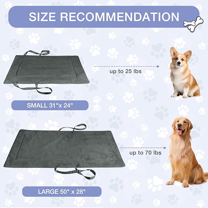 Kritter Planet Waterproof Foldable Dog Bed Pad for Camping & Travel, Portable Roll-Up Dog Bed Car Seat Pet Cushion Mat with Handles for Small & Medium Dogs, Indoor & Outdoor Use