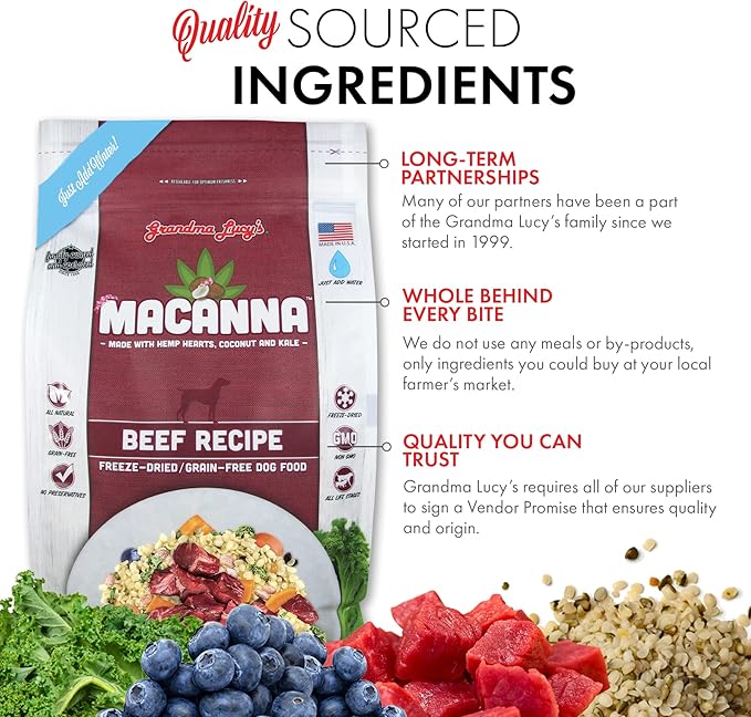 Grandma Lucy's Macanna Dog Food, Grain Free and Freeze-Dried - Beef Recipe, 3Lb Bag