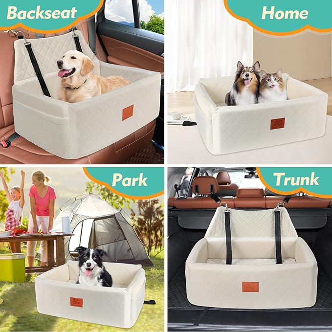 Dog Car Seat for Large Medium Dogs,Washable Pet Carseat Under 55 lbs or 2 Small Dogs,Dog Booster Seat Travel Bed with Thick Cushion,2 Safety Leashes
