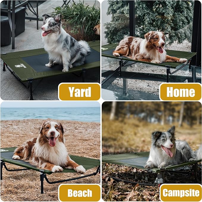 ONETIGRIS Elevated Dog Bed, Outdoor Dog Cod Large Raised Dogs Bed with Chew Proof Mesh, No-Slip Portable Dogs Cot Bed for Indoor & Outdoor Portable (Green, Large)