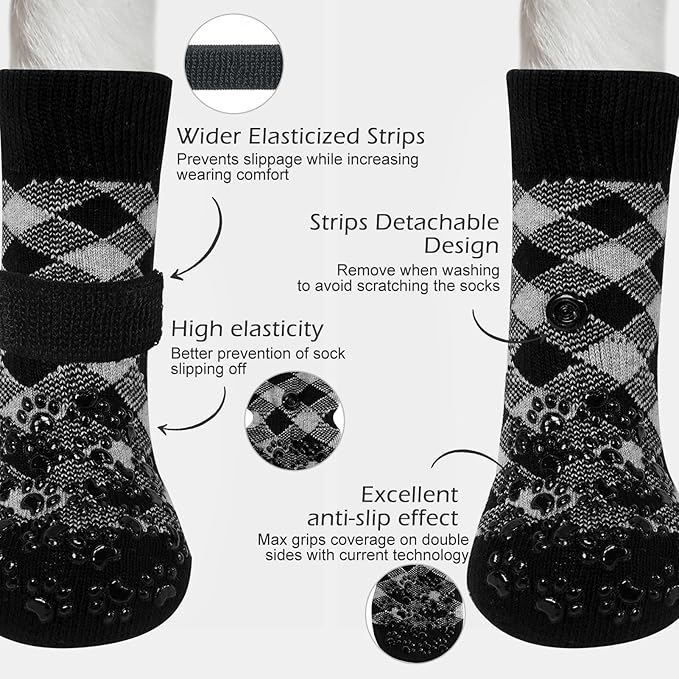 EXPAWLORER Anti Slip Dog Socks to Prevent Licking Paws, Dog Shoes for Hot Pavement, Dog Booties for Small Medium Large Senior Dogs, Traction Control Dog Boots & Paw Protectors for Hardwood Floors
