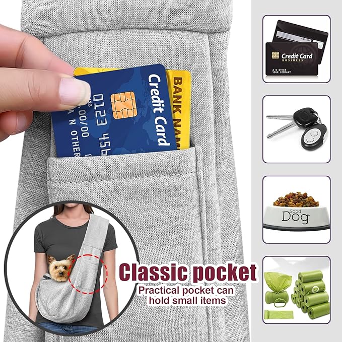 Pet Dog Sling Carrier for 3-10 lbs pet,Dog Purse Pouch,Dog Satchel,Reversible unadjustable Strap Travel Hand-Free Safe Bag Small Puppy Backpack (Grey)