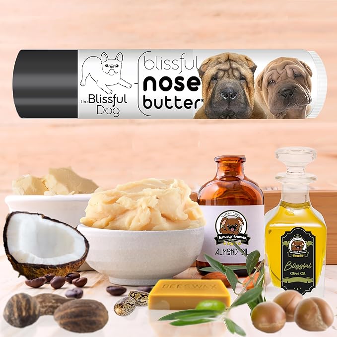 The Blissful Dog Chinese Shar-Pei Nose Butter for Dry, Cracked Skin, Lick-Safe Dog Nose Balm with Moisturizing Shea Butter, Almond, Olive, and Essential Oils, Pet Supplies, Uncented, 0.15 oz.