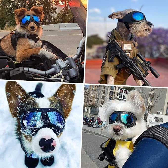 Small Dog Goggles Windproof for Small-Medium Breeds Dog Sunglasses Anti-UV with Adjustable Straps - Blue