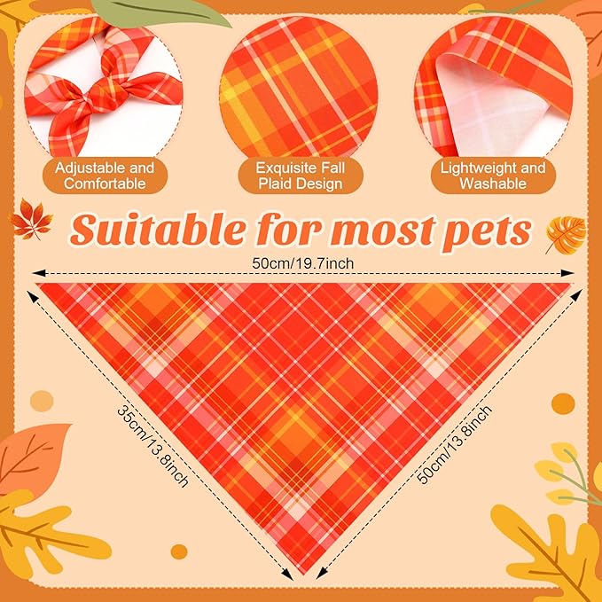 Weewooday 50 Pcs Fall Dog Bandanas Bulk Plaid Bandanas for Dogs Autumn Soft Doggie Bibs Adjustable Triangle Scarves for Small Medium Large Pet Costume(Plaid Pattern, 19.7 x 13.8 x 13.8 Inch)