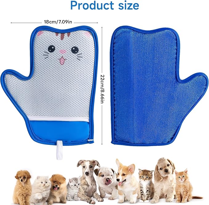 Haiou 4 Pcs Pet Hair Removal Gloves Washable, Magic Brush Reusable Grooming Gloves for Dogs, Cats on Furniture, Beds, Cars Quick Fur Remover Tool