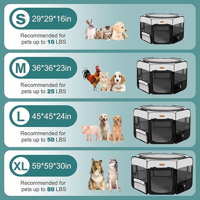 Dog Playpen, Portable Pet Play Pen for Cat, Puppies, Rabbits, Chickens, Foldable Large-Capacity Pet Tent for Indoor/Outdoor Travel Camping