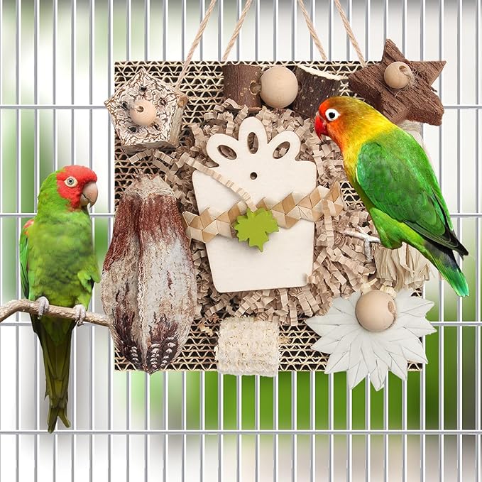 Kyouki Bird Toys, Parakeet Toys, Parrot Toy, Conure Hanging Chewable Cardboard Foraging Suitable for Budgies, Cockatiels, Lovebirds, Sun Conures - and Other Small/Medium Parrots (Medium)