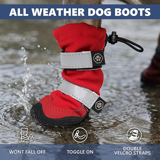 Spark Paws Dog Shoes, Waterproof Dog Boots for Medium to Large Dogs, Non Slip, Breathable Dog Booties and Paw Protectors - 4PCS Doggie Hiking Boots with Reflective Straps, Red, Size 7