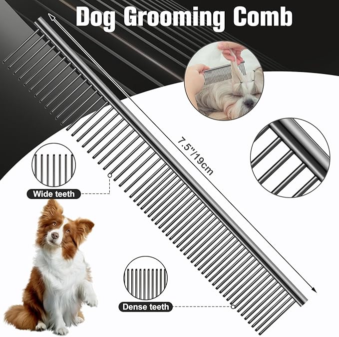 Professional Dog Grooming Scissors Set - 6.5" Thinning, 7" Straight, 7" Up-Curved, 7" Down-curved Scissors and Comb for Dog Cat Pet (Black)