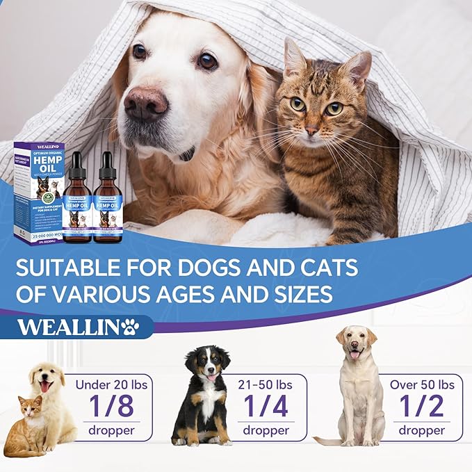 Hemp Seed Oil for Dogs and Cats - Omega-3, 6, 9 Rich Organic Extract - Eases Pet Anxiety, Pain, Skin & Coat Health - Stress Relief, Hip & Joint Support - Calming Treats (2 Pack)