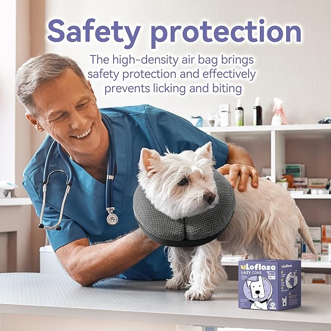 Soft Inflatable Dog Cone Collar for Small Medium Large Dogs - Neck Donut E Collar Alternative for Recovery After Surgery - Grey M