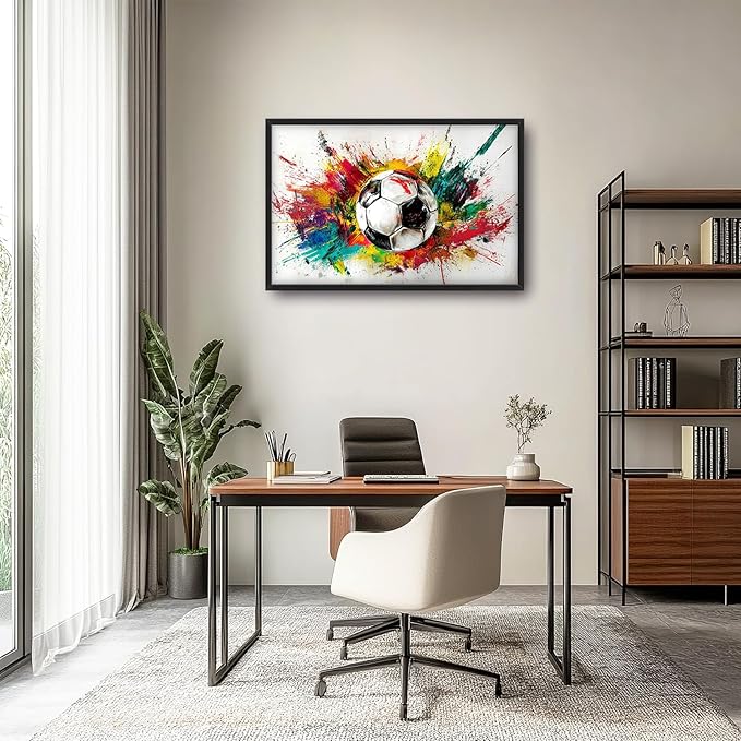 Extra Large Framed Soccer Wall Art,Oversized Colorful Graffiti Sport Ball Wall Decor Pictures for Living Room,Canvas Print Painting Modern Artwork Bedroom Office Bathroom Home Decor 36L x24W