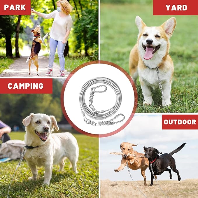 Dog Tie Out Cable 10/15/20/25/30FT Dog Run Cable Rosy Pink/Blue/Purple/Silver/Red/Green/YellowTie Out Cable for Large Dogs Heavy Duty for Outside Hold Large Dogs Up to 250LBS