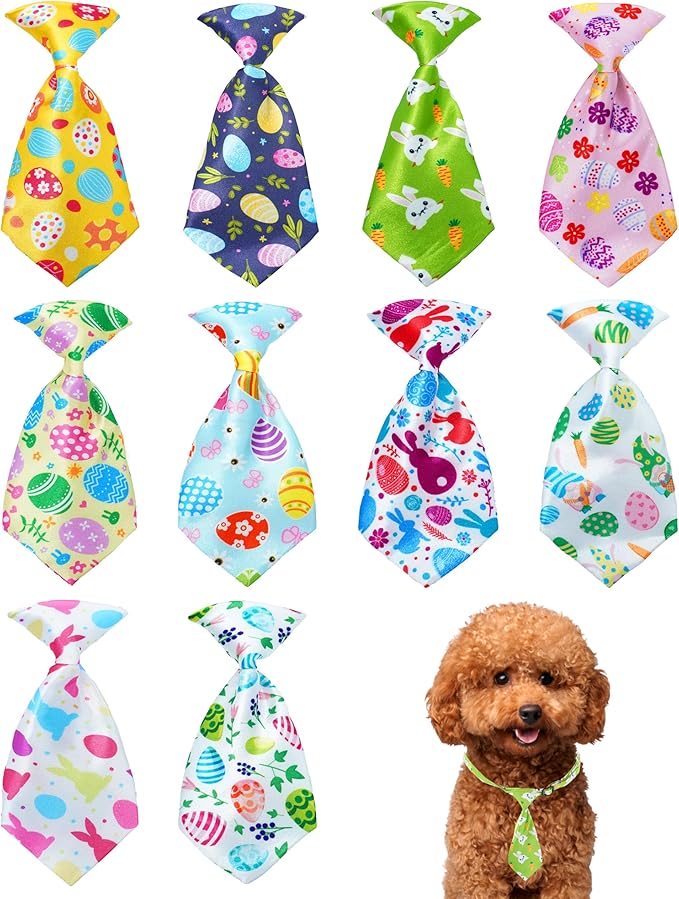 PET SHOW 10 Pack Easter Small Dog Ties Neckties for Doggies Cats Adjustable Holiday Grooming Accessories Neck Ties Bowties Girl Boy Pets Festival Costumes Puppy Wedding Party Gift Favor