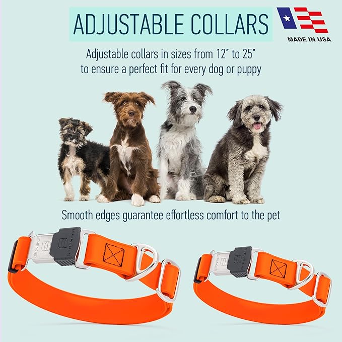 Dogline Biothane Waterproof Dog Collar with Herm Sprenger Stainless Steel Quick Release Buckle – Heavy Duty Tactical Durable Collar for Dogs – Comfortable and Safe Pet Collar, W 3/4" L 12-19", Orange