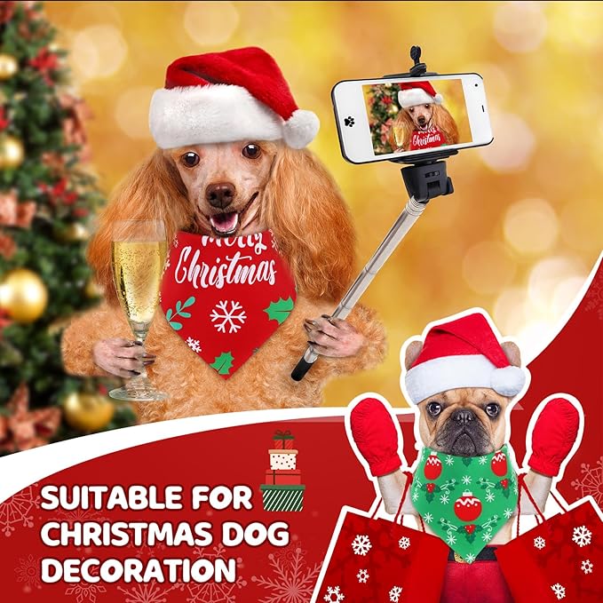 Preboun 100 Pieces Christmas Dog Bandanas Bulk Xmas Holiday Bandanas for Dogs Xmas Green and Red Kerchief Set for Christmas Puppy Small to Large Pets Costume Accessories