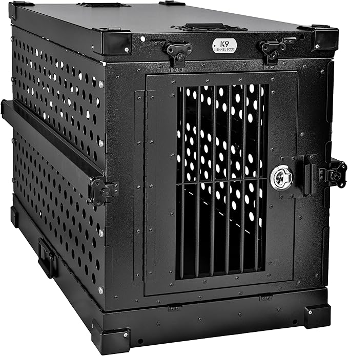 Heavy Duty Fully Collapsible Powder-Coated Aluminum Dog Crate - Medium (Black)